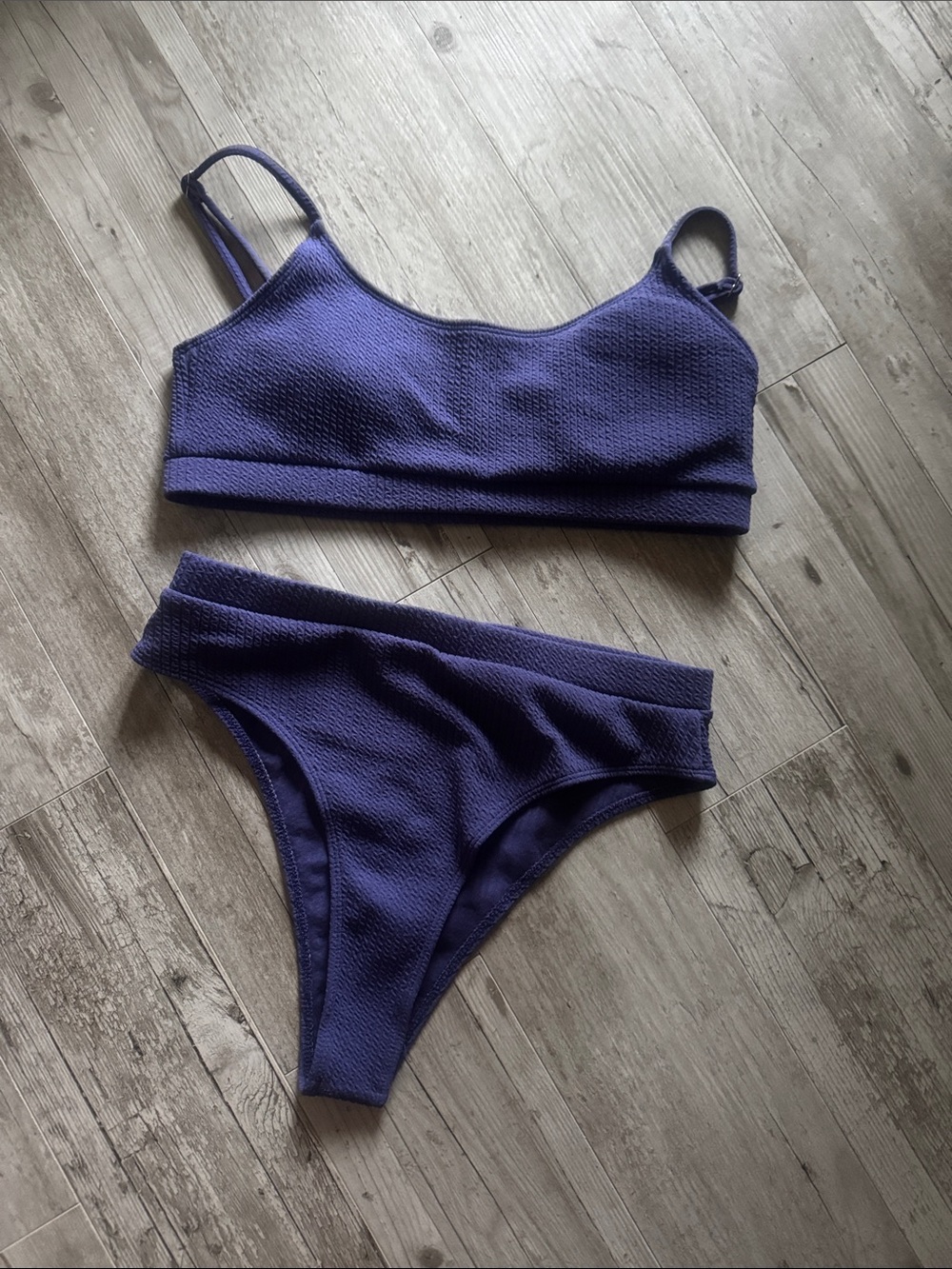 Purple Two-Piece Textured Bralette & High-Waist Brief Set